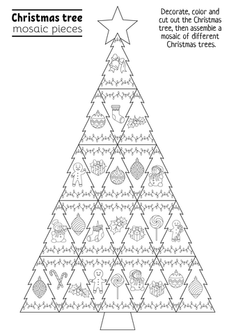 Tessellation christmas tree puzzle coloring page free printable coloring pages
