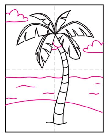 Easy how to draw a palm tree tutorial and palm tree coloring page tree coloring page tree drawing simple palm tree drawing