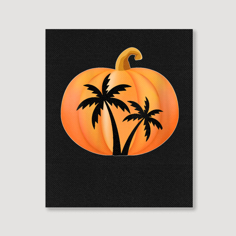 Custom womens halloween beach tshirt palm trees tropical island pumpkin portrait canvas print by johnsonmargaret