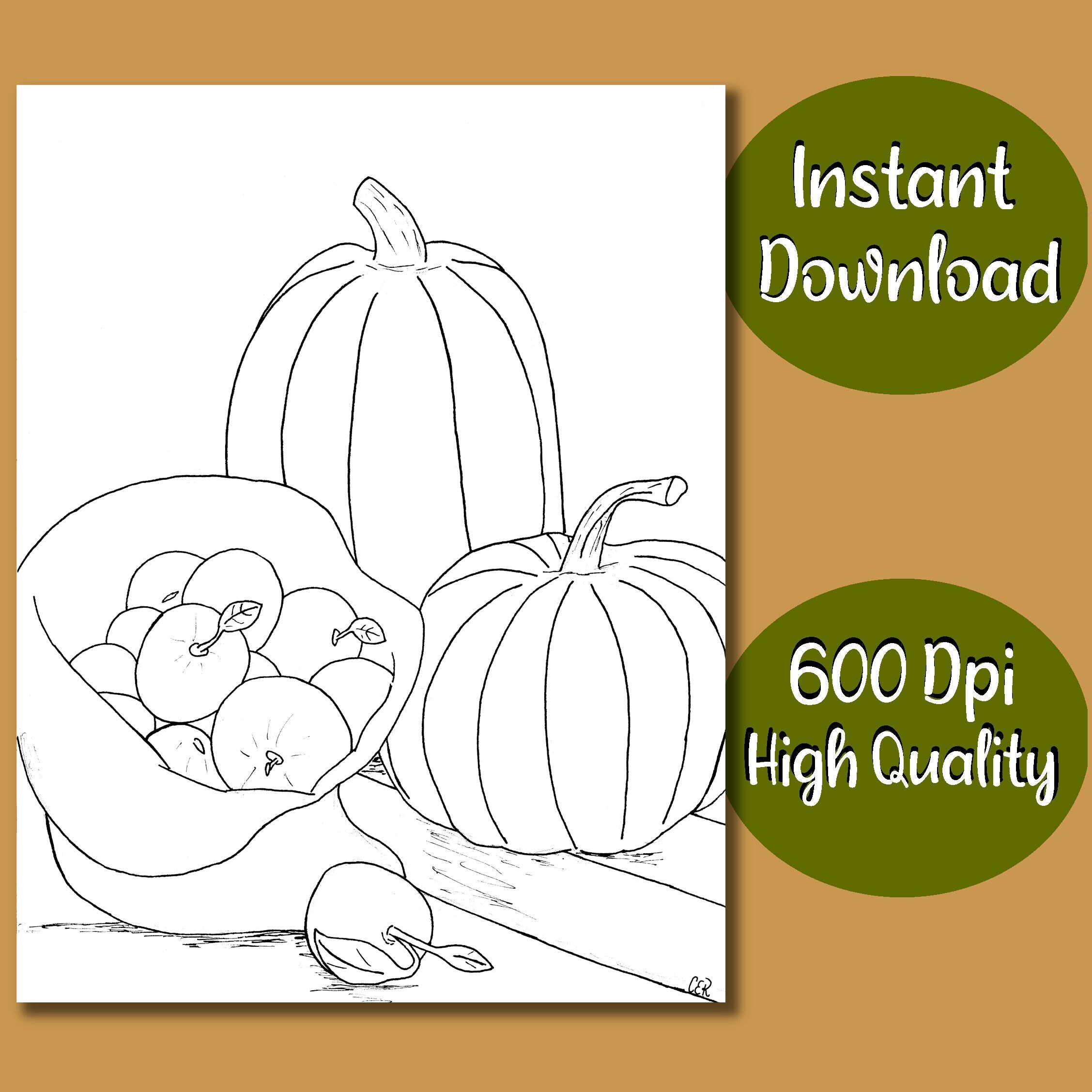 Apple pumpkin harvest printable coloring page