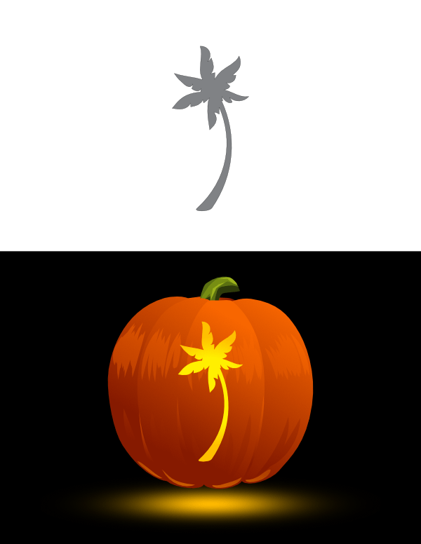 Printable curved palm tree pumpkin stencil