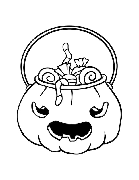 Premium vector carved pumpkin bucket halloween coloring page