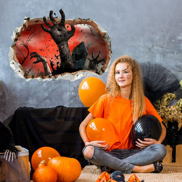 Tarmeek fall decor halloween thriller palm tombstone crow dead tree bedroom home wall decoration wall stickers maple pumpkin halloween autumn deocrations for garden