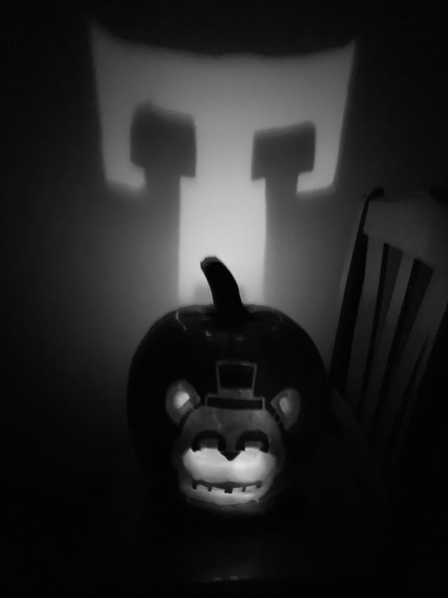 Proud of my pumpkin carving this year haunted freddy rfivenightsatfreddys