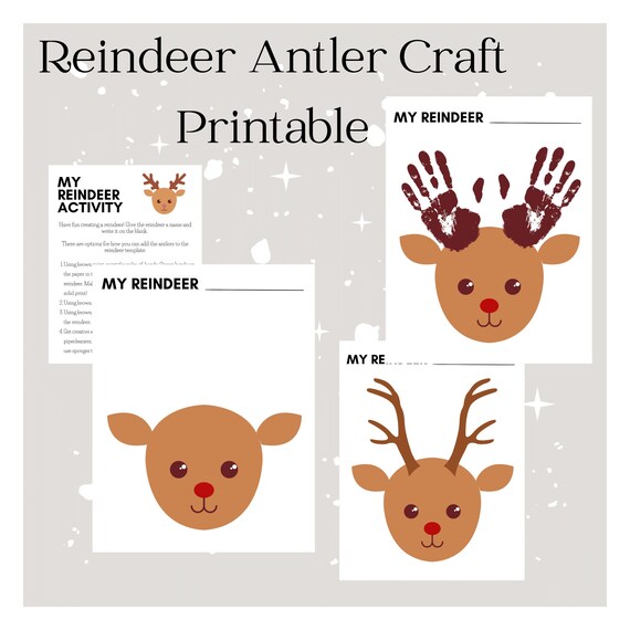 My reindeer handprint painting or coloring craft page add on antlers christmas holiday party craft classroom art project
