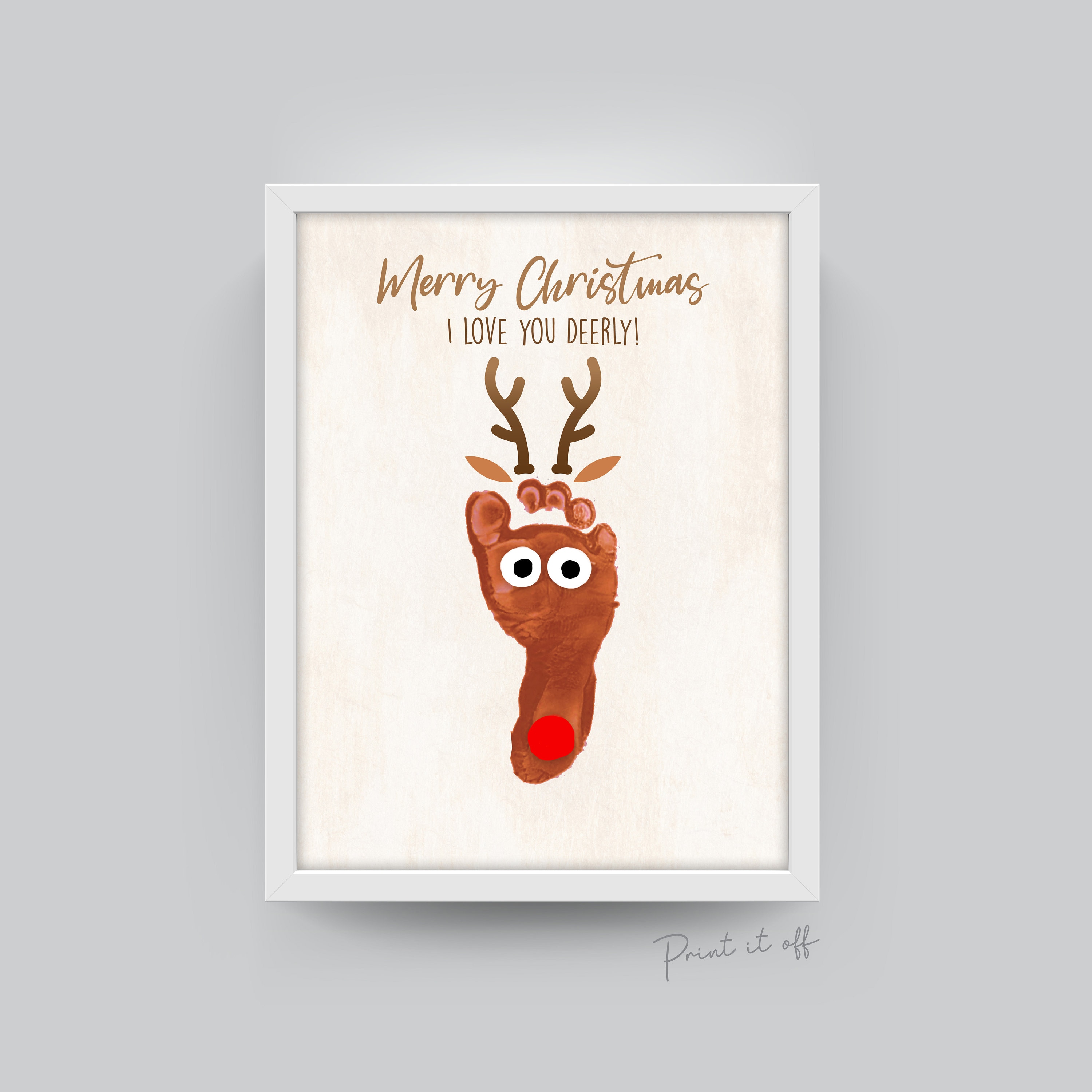 Christmas footprint reindeer xmas handprint footprint art craft baby kids toddler foot feet keepsake print card print it off