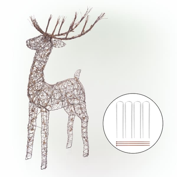 Alpine corporation standing rattan reindeer decoration with white halogen lights