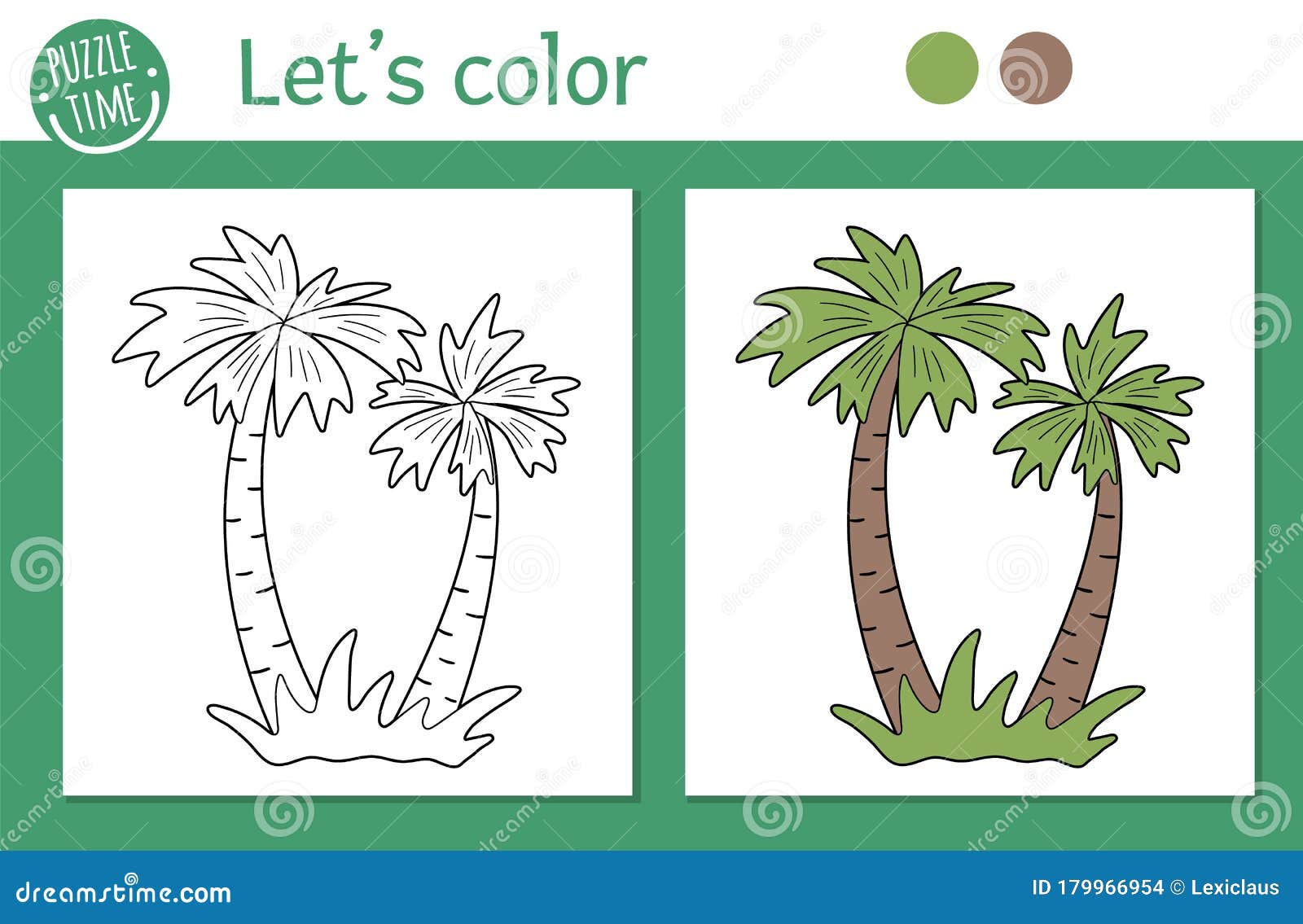 Tropical coloring page for children vector palm tree illustration cute funny beach plant outline stock vector