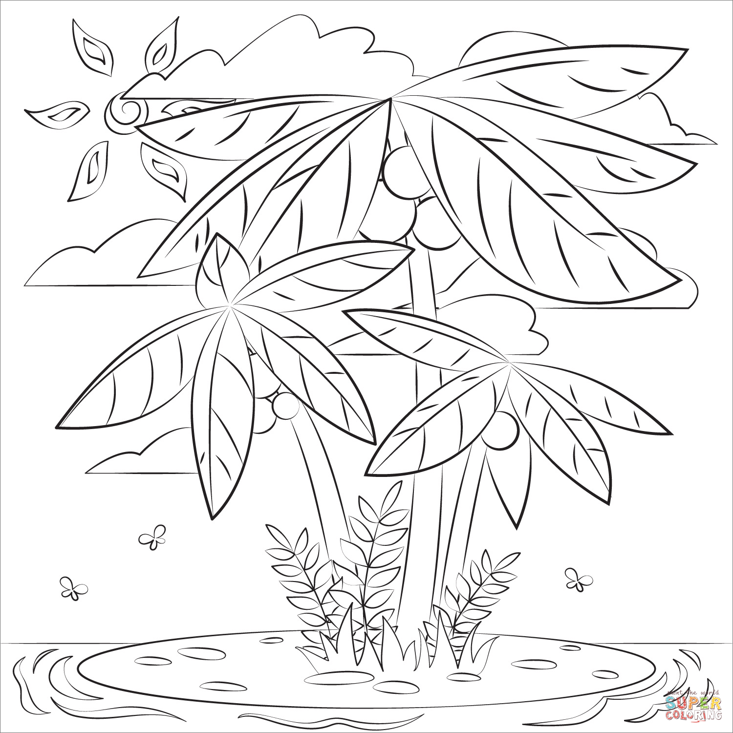 Palm tree coloring page free printable coloring pages
