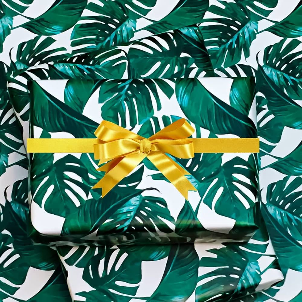 Cakesupplyshop celebrations green and white palm jungle tree gift wrap wrapping paper photo backdrop