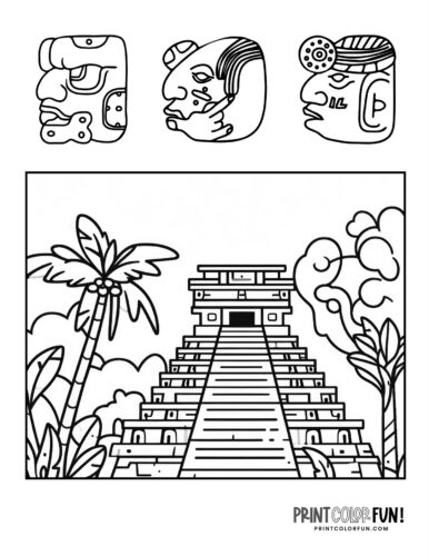 These mayan pyramid coloring pages can make ancient history fun at