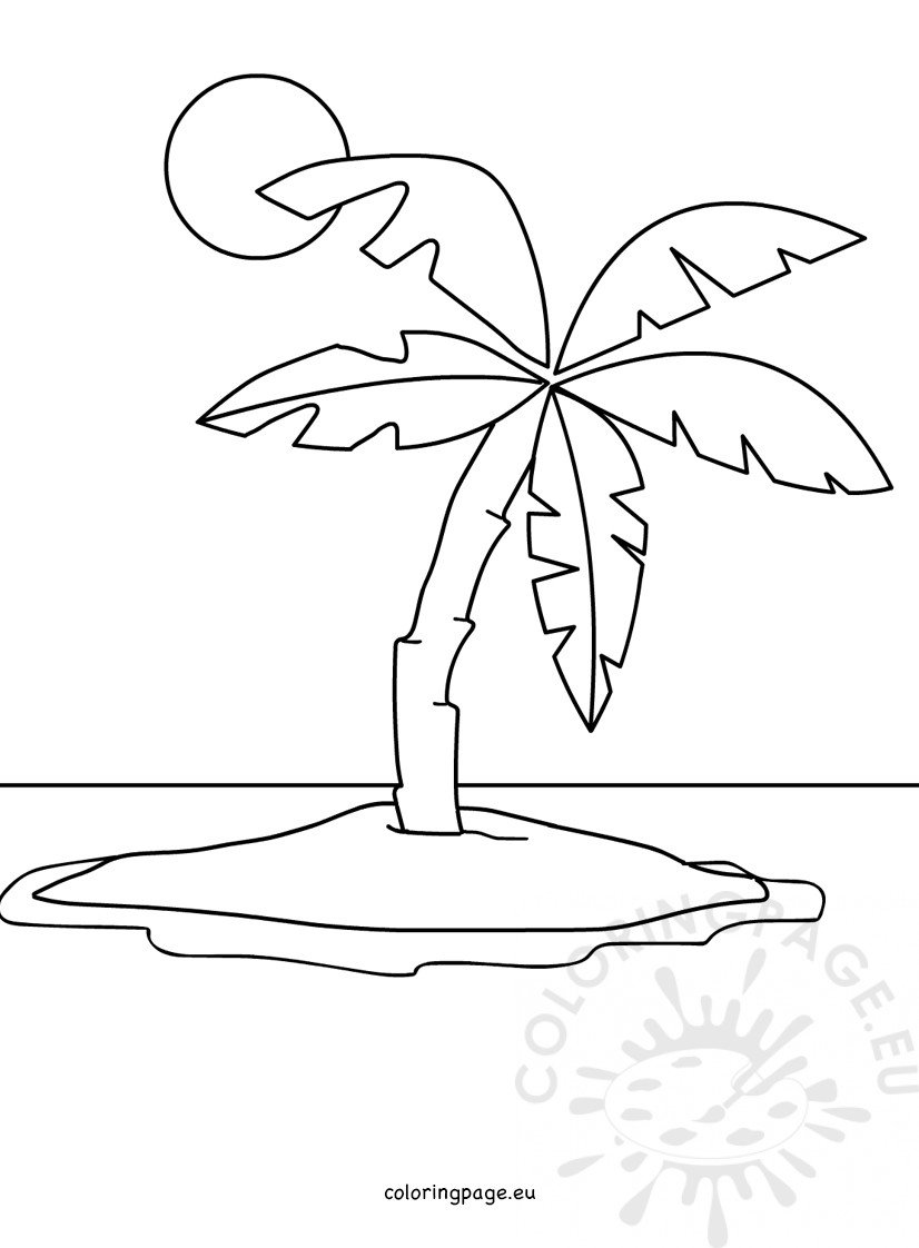 Palm tree on the island image coloring page