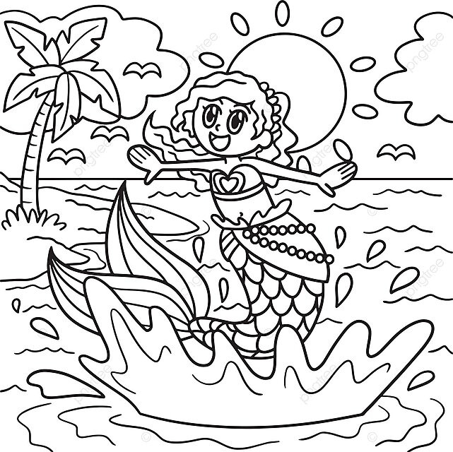 Pagina para colorear de sirena saltando para niãos palmera marina para colorear vector png palmera marina colorante png y vector para dcargar gratis