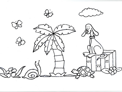 Dibujos para niãos gratis para imprimir y colorearcolouring drawings for kids dibujo de un perro arriba de su cucha junto a la palmera