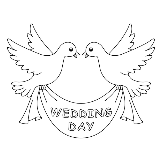 Premium vector wedding day dove isolated coloring page for kids