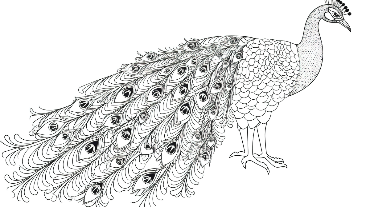 Fondo pavo real con largas plumas y colas en blanco y negro para colorear fondo imagen de pavo real para colorear pavo real pãjaro imagen de fondo para dcarga gratuita