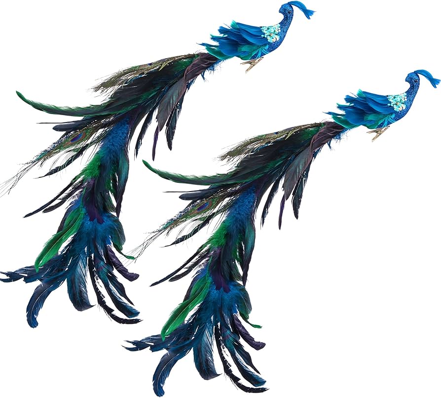 Adornos artificiales grandes de pavo real pavo real azul con purpurina de pulgadas con cola larga adornos de pavo real de navidad para decoraciãn de ãrbol de navidad adornos