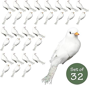 Banberry designs adornos para ãrbol de navidad con plumas de paloma blanca juego de palomas de tortuga con clip aproximadamente pulgadas de largo con clips plateados plumas reales y