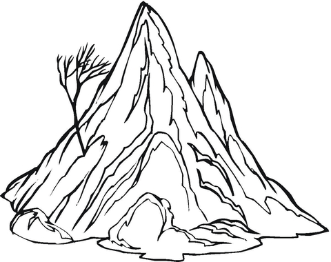 The mountain and a lonely naked tree coloring page free printable coloring pages