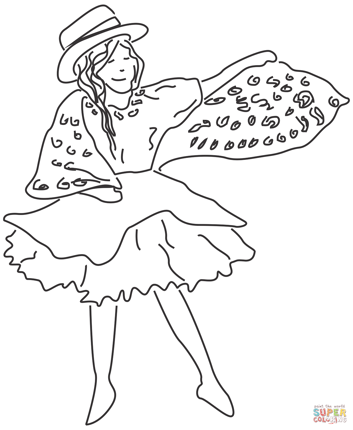 Ecuador woman with panama hat coloring page free printable coloring pages