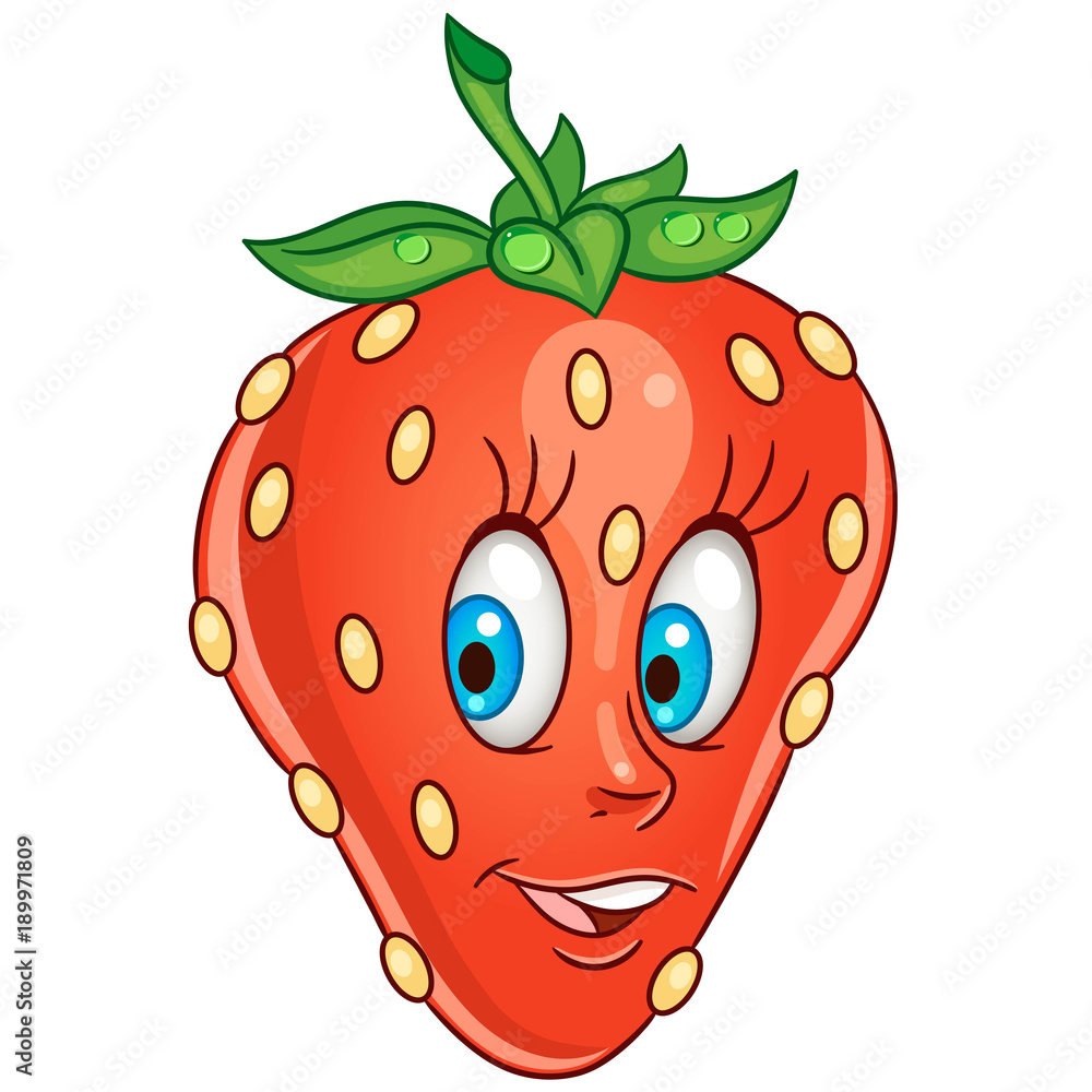 Cartoon strawberry happy fruit emoticon smiley emoji eco food symbol design element for kids coloring book page t