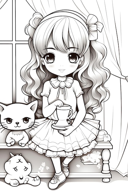 Premium vector kawaii coloring page