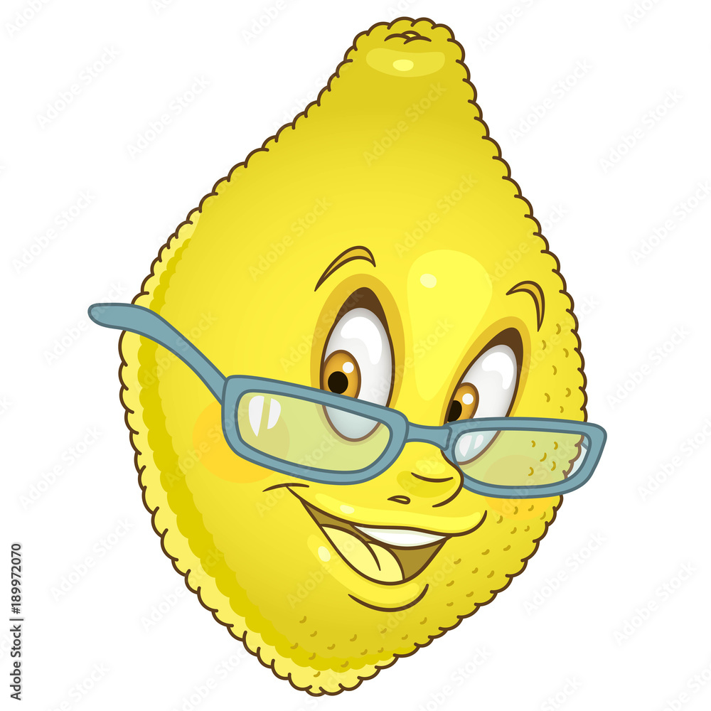 Cartoon lemon citrus happy fruit emoticon smiley emoji eco food symbol design element for kids coloring book page t