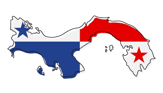 Premium vector stylized outline map of panama with national flag icon flag color map of panama vector illustration