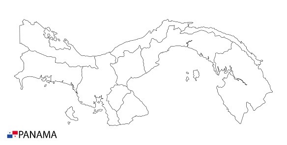 Panama map black and white detailed outline regions of the country stock illustration
