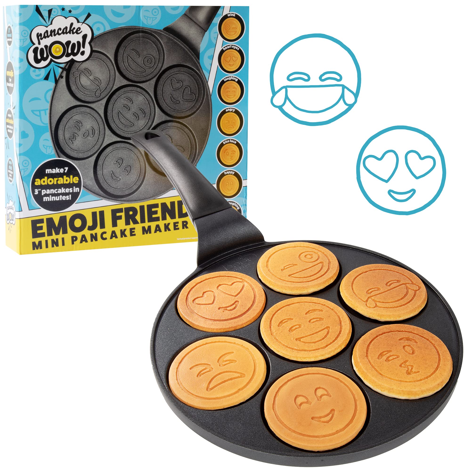 Cucinapro emoji friends mini pancake pan nonstick aluminum unique smiley face designs easy to clean perfect for kids breakfast home kitchen