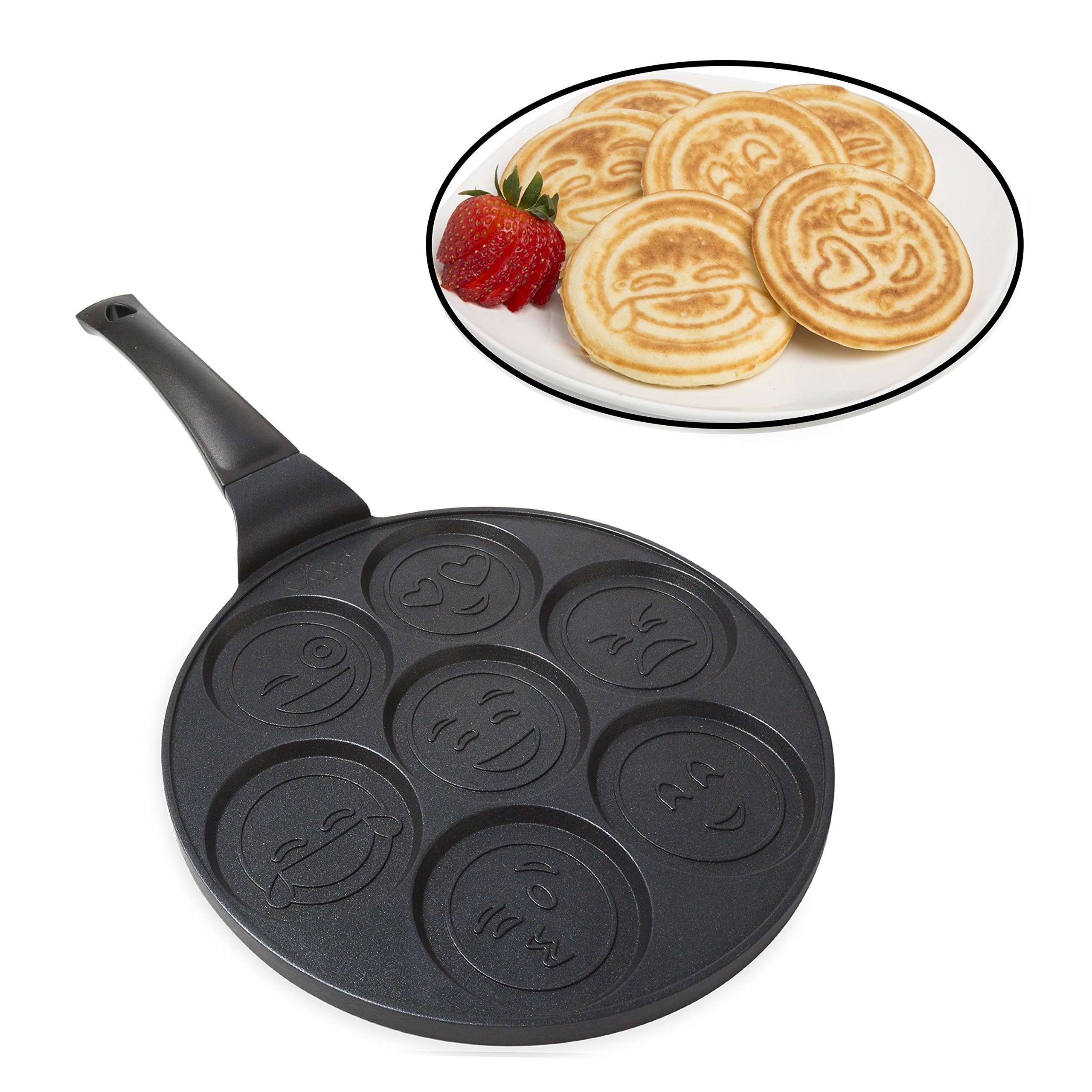Good cooking emoji smiley face pancake pan with fun mini faces