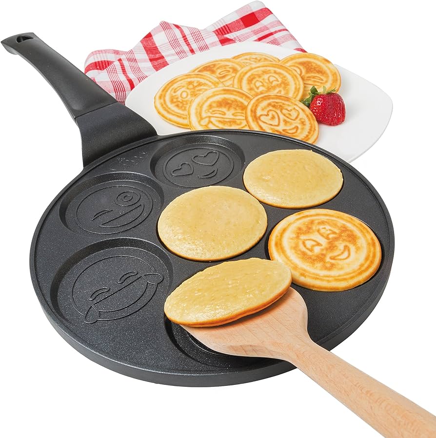 Good cooking emoji smiley face pancake pan with fun mini faces