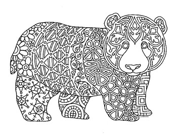 Panda bear cub zentangle coloring page by pamela kennedy tpt
