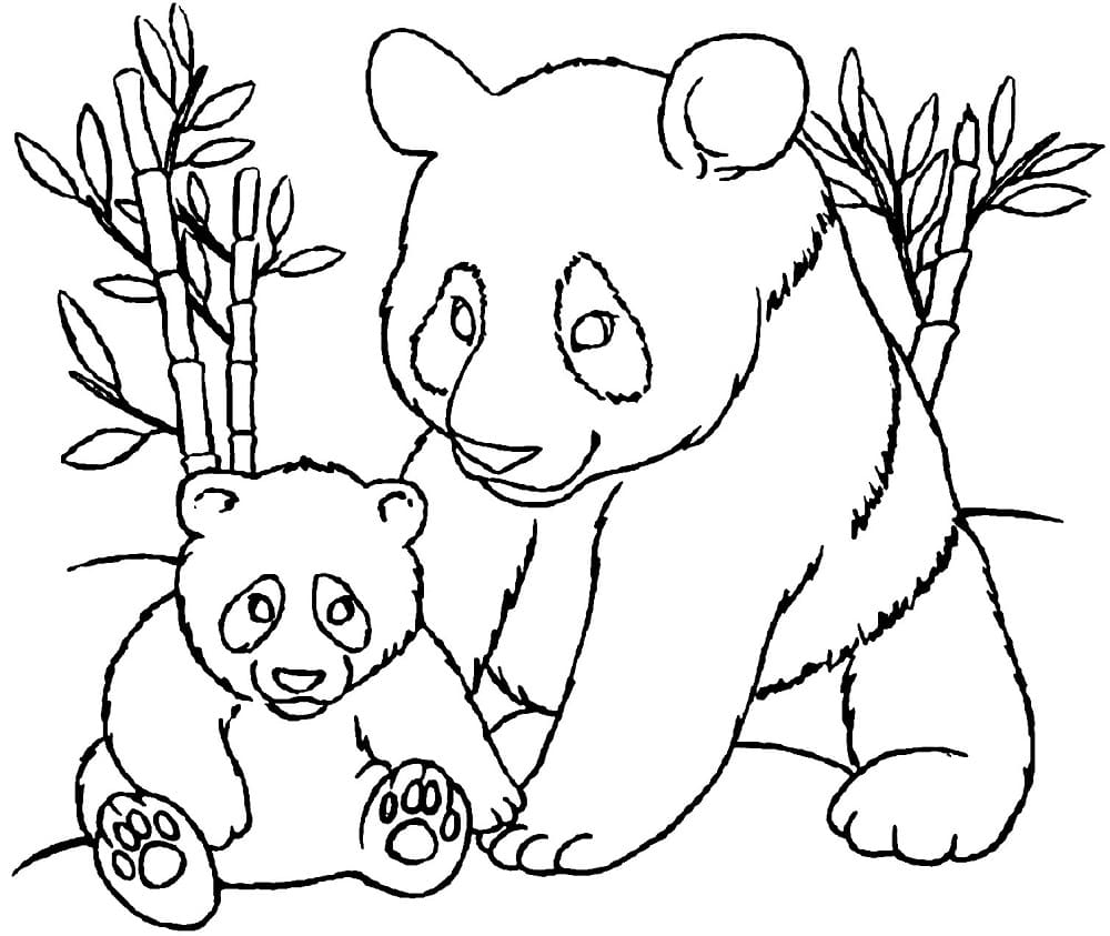 Mother and baby panda coloring page