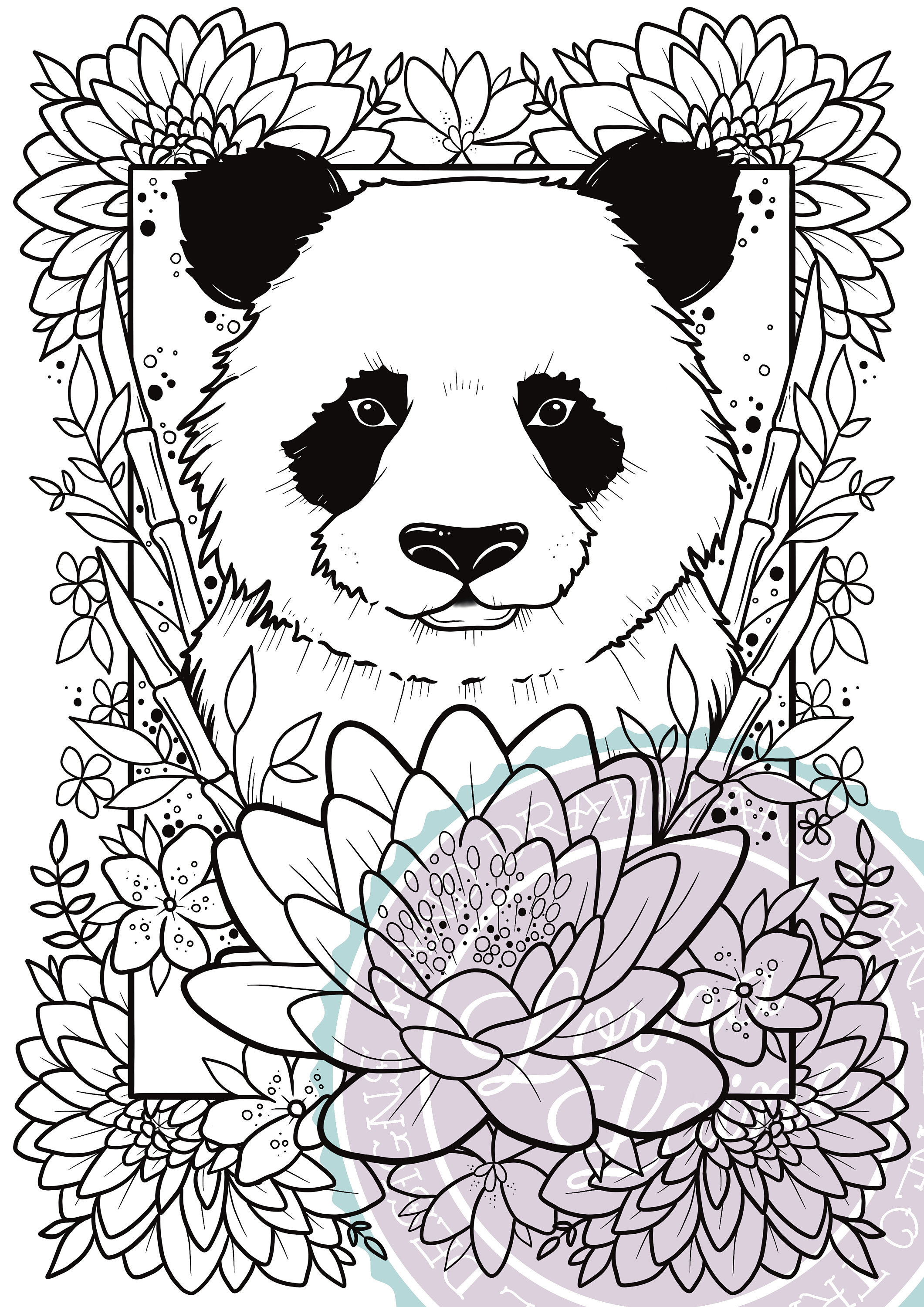 Panda colouring page digital download tattoo design adult colouring animal art mindfulness art therapy instant download
