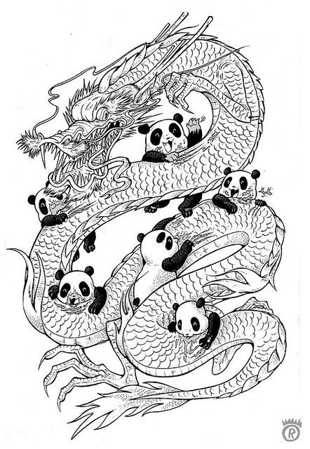 Year of the panda outline dragon coloring page panda coloring pages adult coloring pages