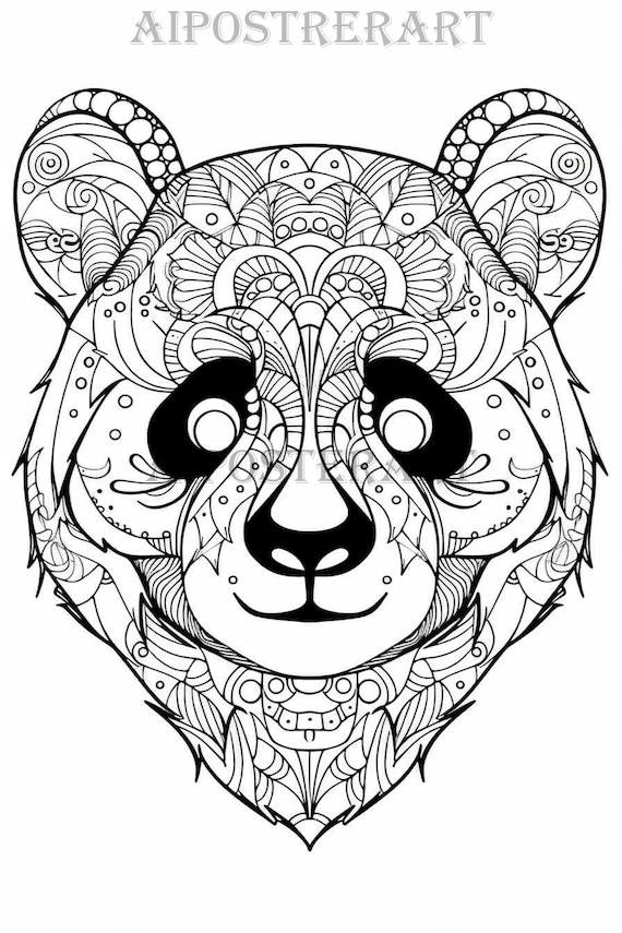 Panda head coloring sheet for kids adults printable coloring page advanced coloring digital file x pixels