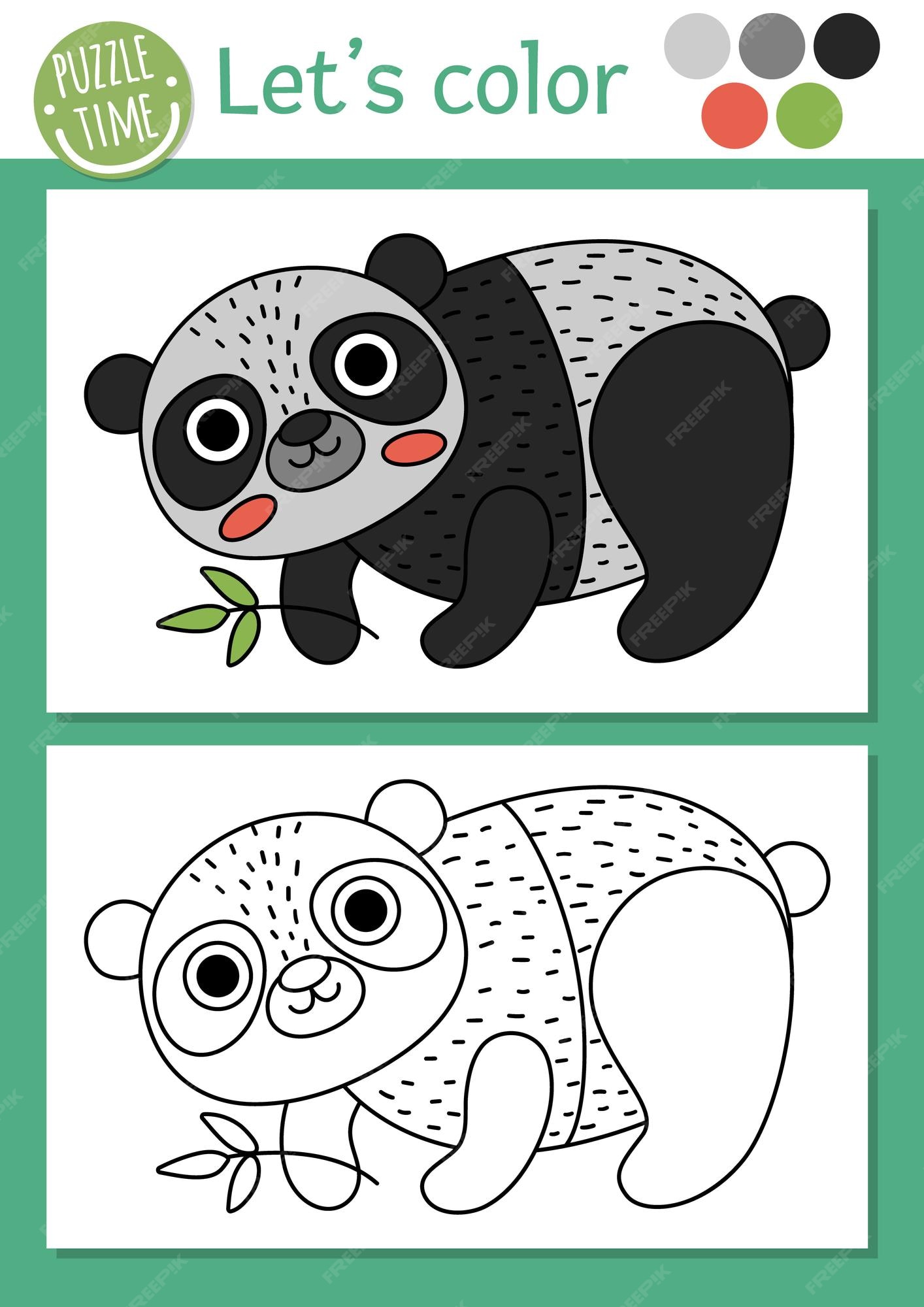 Premium vector ecological coloring page for children with panda bear vector eco awareness outline illustration with cute animal color book for kids with colored example drawing skills printable worksheet
