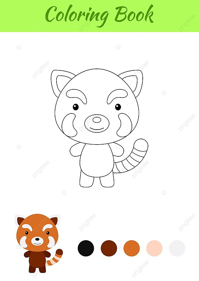 Printable coloring book happy little red panda baby coloring page vector line vector kindergarten png and vector with transparent background for free download