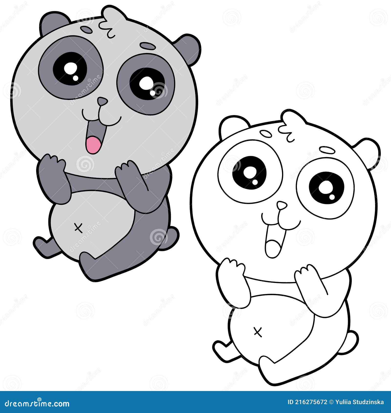 Panda coloring page with example stock vector