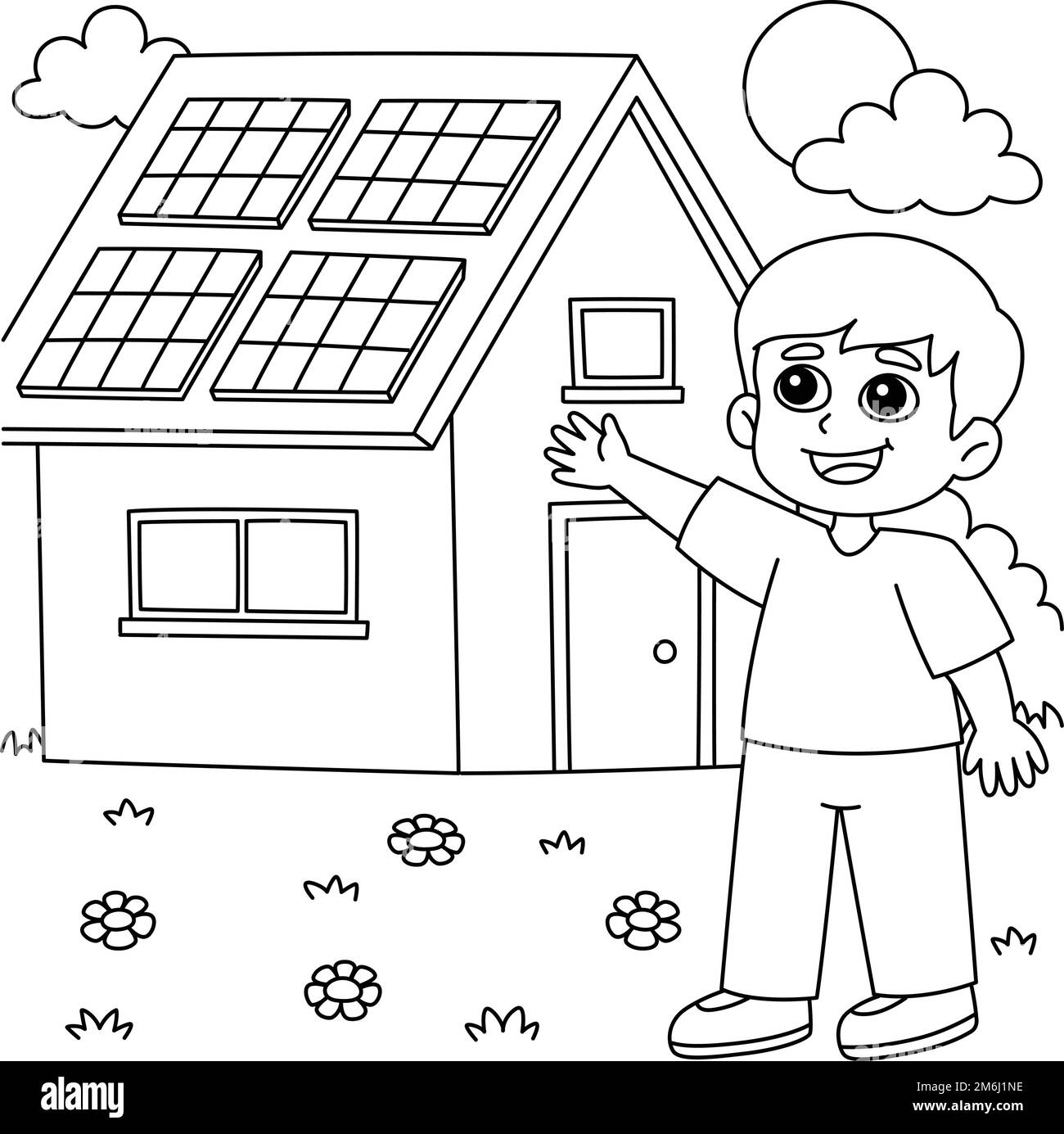Solar panel house black and white stock photos images