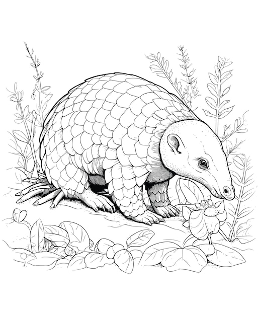 Premium vector pangolin coloring page