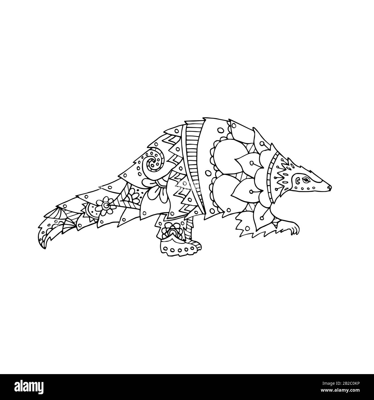 Vector illustration black and white pangolin animal coloring page book endangered species of animals potential carrier of the pathogen coronavirus stock vector image art