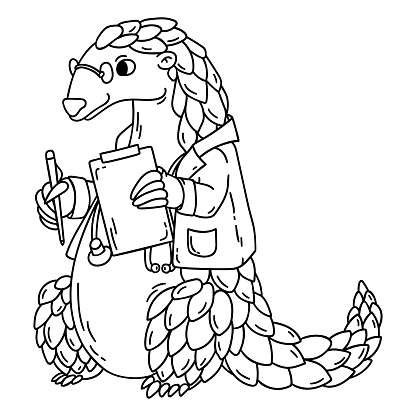 Pangolin the doctor coloring book stock illustration