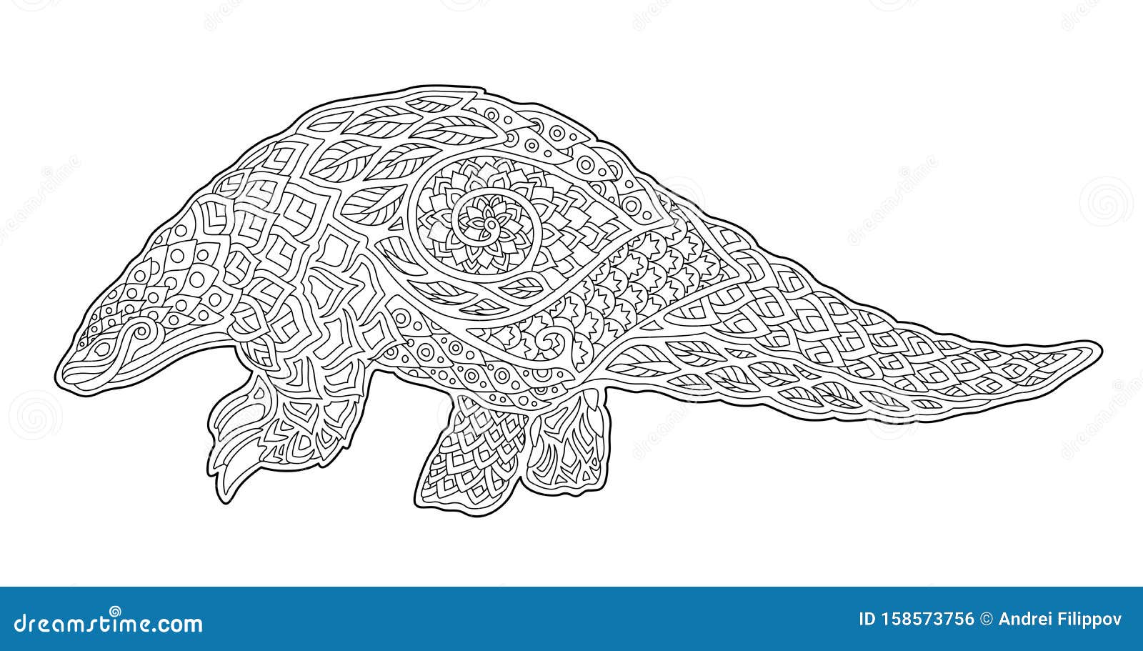Llinear art for coloring book page with pangolin stock vector