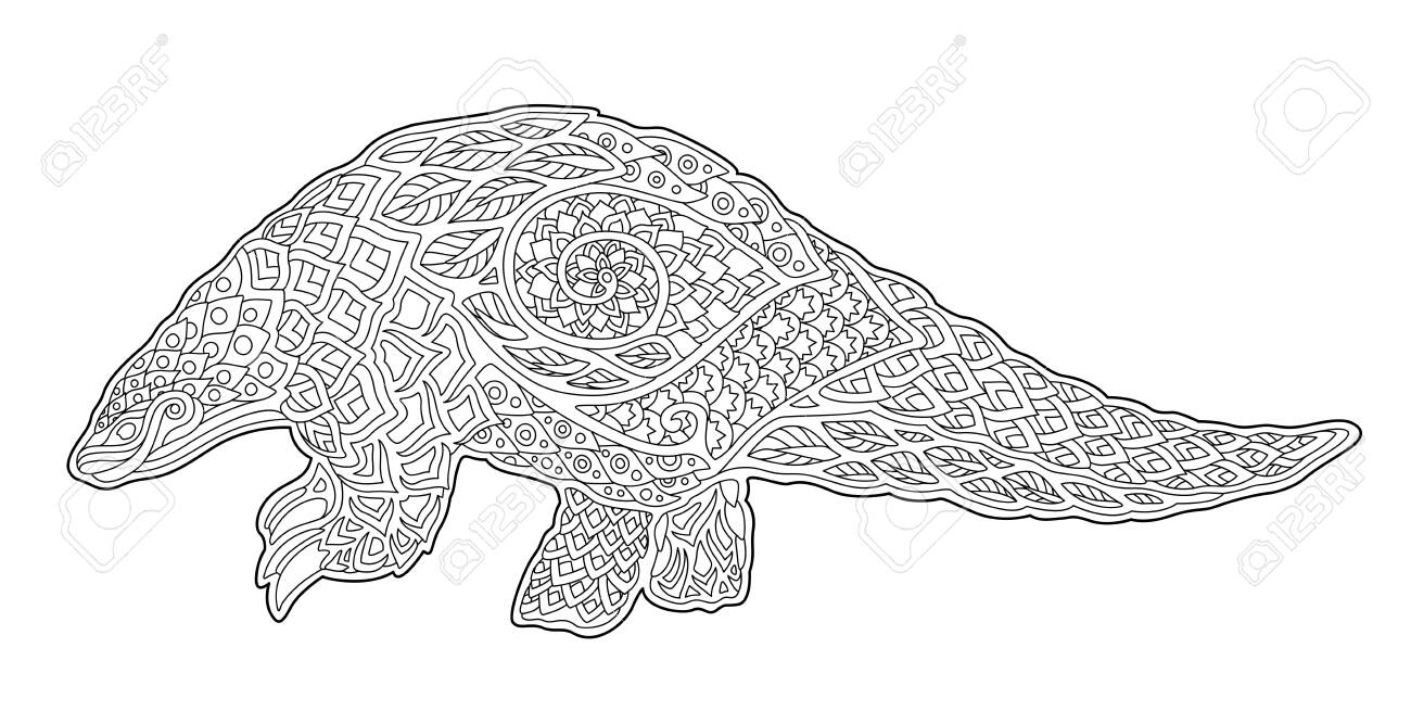 Beautiful monochrome linear illustration for coloring book page with stylized pangolin on white background royalty free svg cliparts vectors and stock illustration image