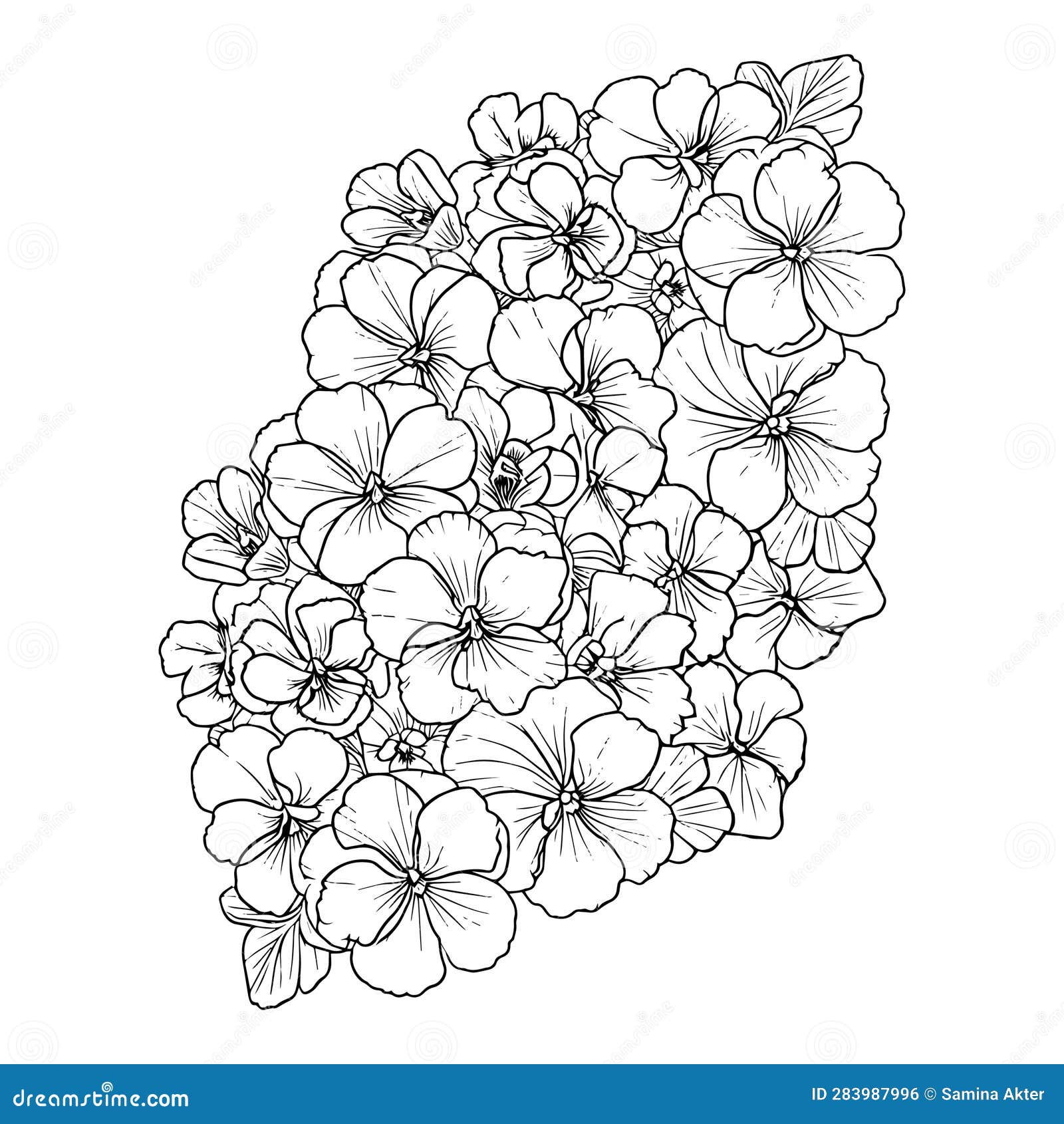 Flower coloring page for adults sketch pansy flower drawing bellflower vector art hand drawn beautiful pansy flower bouquets stock vector