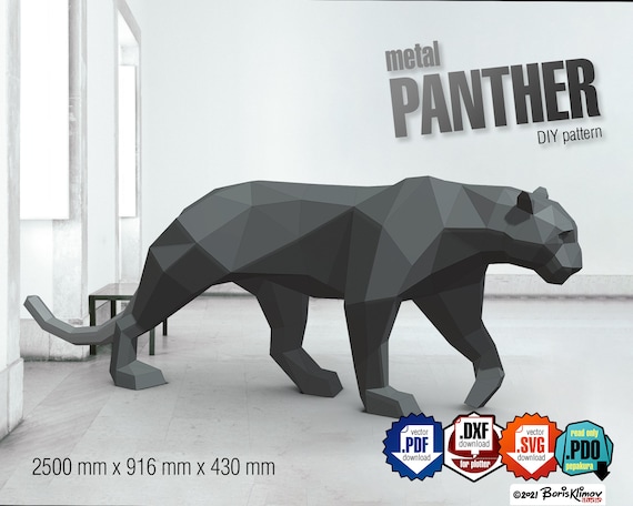 Panther diy metal welding low poly d model digital pattern pdf svg dxf jaguar cougar leopard black cat