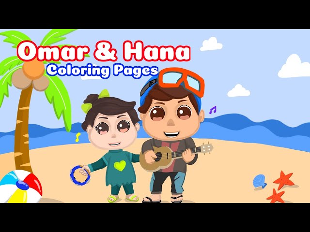 Enggabar dan ewarnai serial aniasi oar dan hana berain di pantai coloring pages
