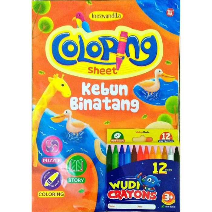 Jual coloring sheet seri kebun binatang gratis wax crayon warna